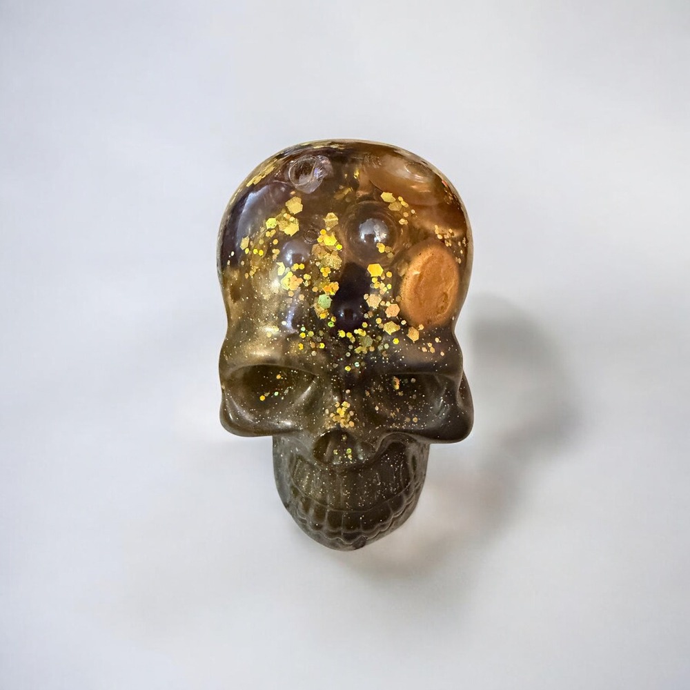 Resin Human Skull- Gold, Black, Marble for Brains - Picture 9 of 13